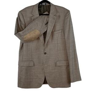 STAFFORD Mens 44L Sport Coat Classic Fit 2 Button Houndstooth Elbow Patches